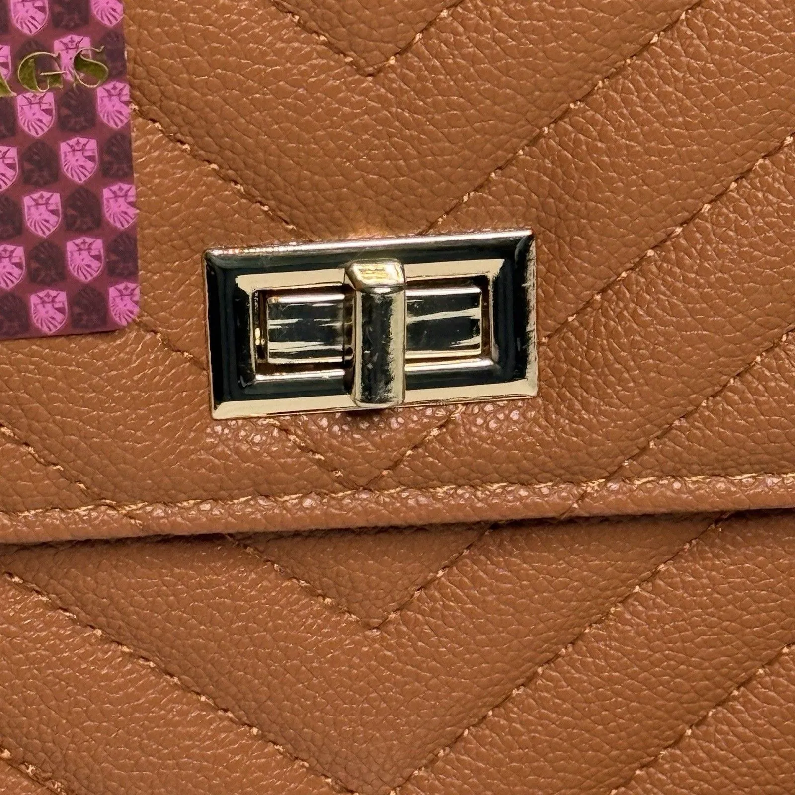 ALFA BAGS Classic Quilted Tan Shoulder Crossbody Red Lined Purse Chain Strap NEW - Image 2