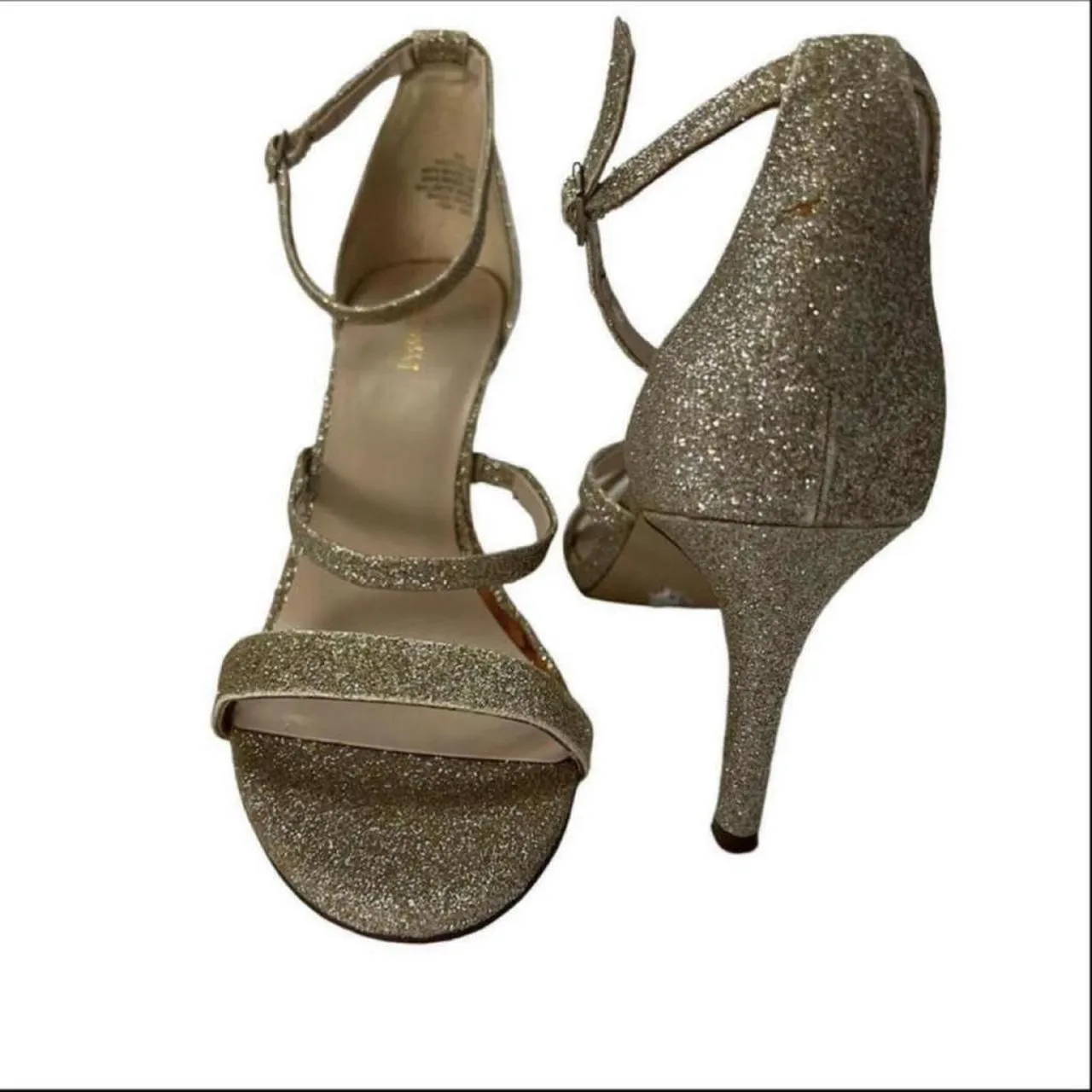 Nine West Gold Glitter Evening Heels Sandals - Image 2