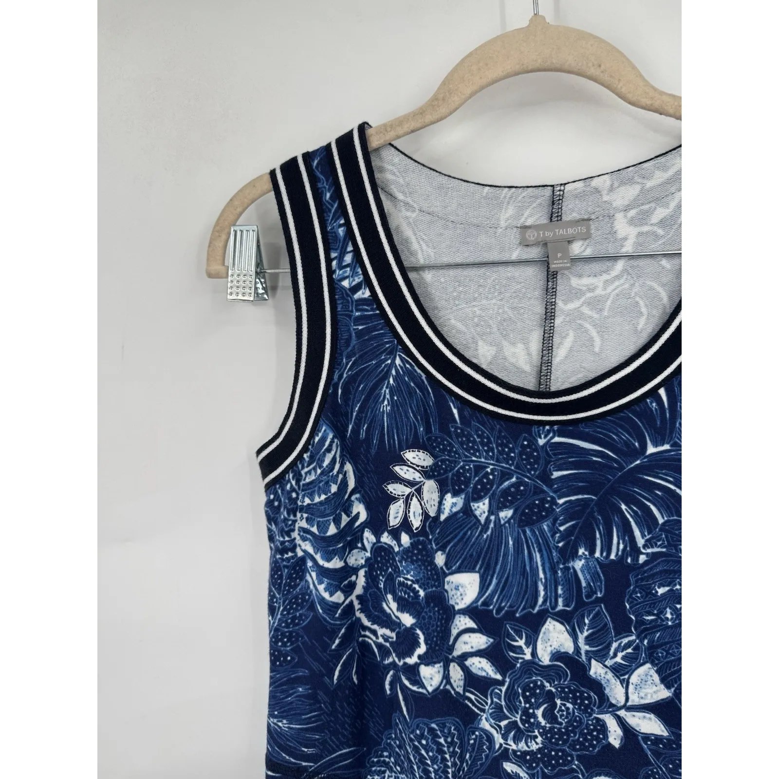 TALBOTS Floral Print Sleeveless Sporty Midi Dress Pocket Blue Size S Modal Blend - Image 4