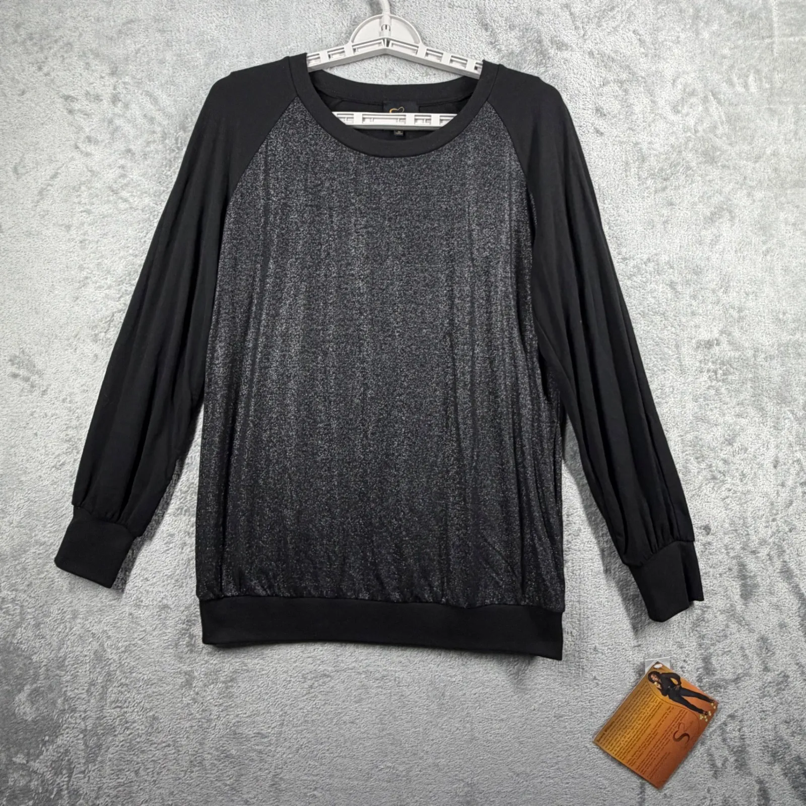 Serena Williams Signature Statement Top Women Medium M Black Shimmer Long Sleeve - Image 2