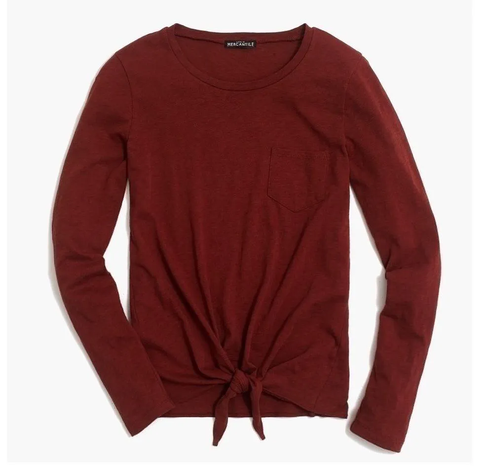 J. Crew Mercantile Top Brick Red Long Sleeve Tie Waist Tee Sz 3X BNWT - Image 6