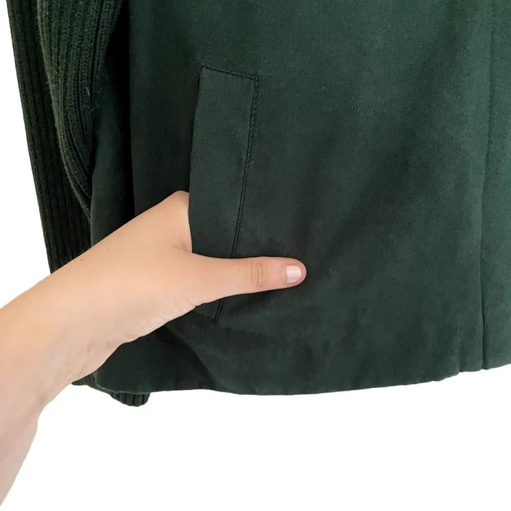 Studio Works Petite vintage velvet knit bomber jacket classic style forest green - Image 5