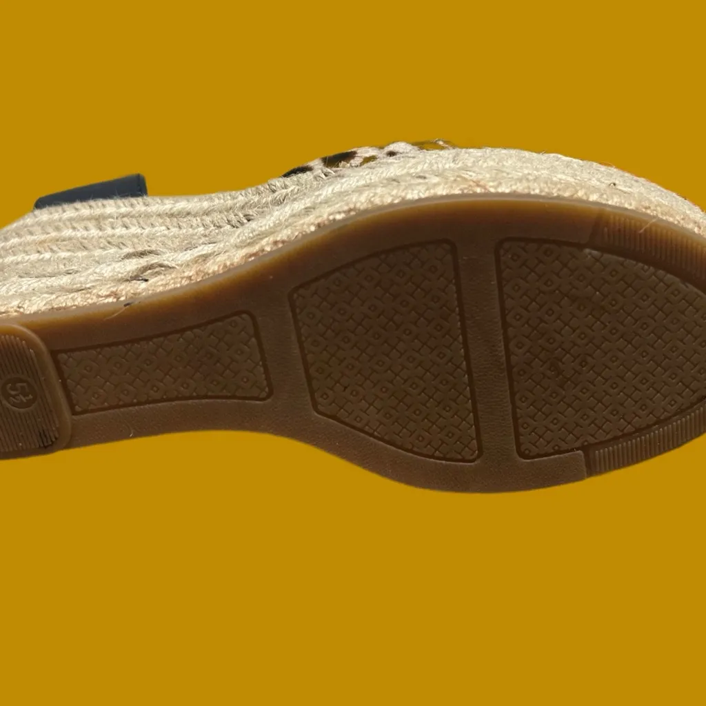 Tory Burch Elisa Pony Hair Leopard Print Espadrille Wedge Sandals size 5.5 New - Image 5