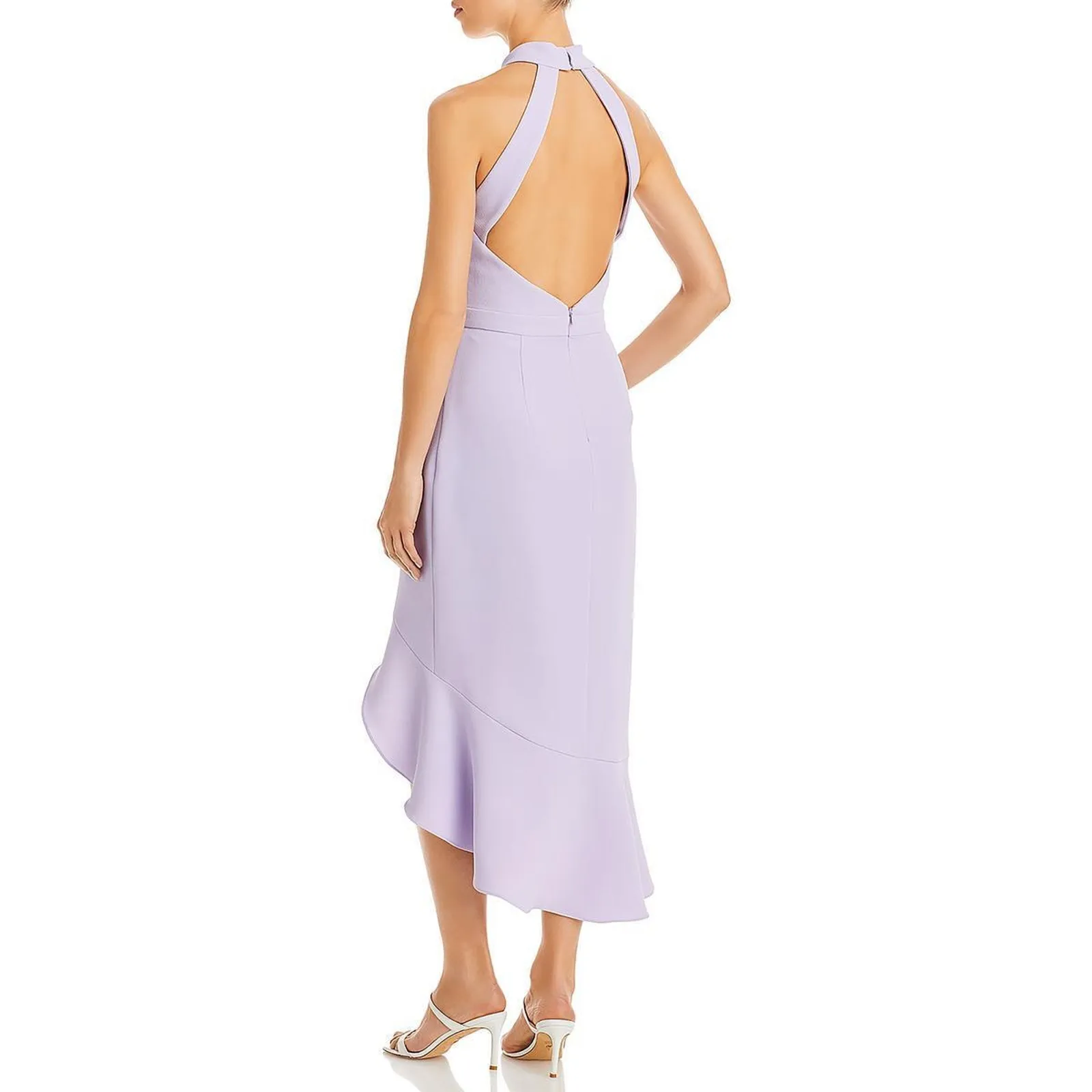 Aqua Lilac Crepe Scoop Neck Ruffle Midi Dress Size‎ 2 New - Image 2