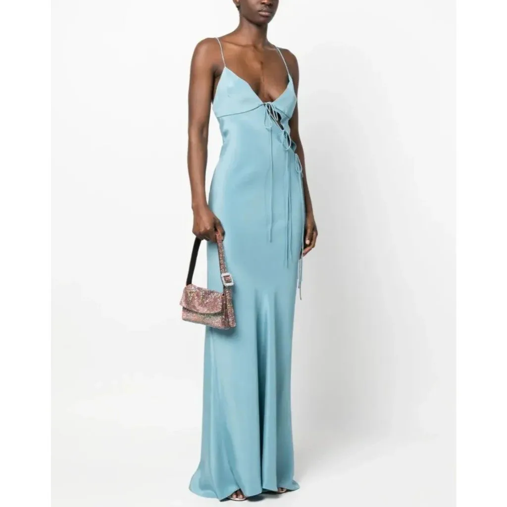 Christopher Esber Slope Tie Silk Dress in Mare 2 New Womens Long Maxi Gown Blue - Image 10