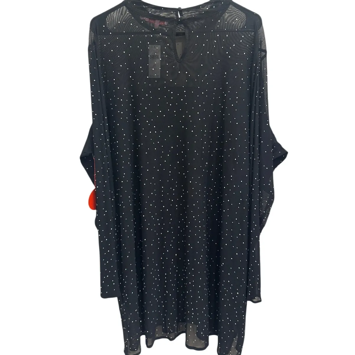 Eva Franco NWT Black Sheer Mesh Sparkle Rhinestone Long Sleeve Top 3X Glam Party - Image 4