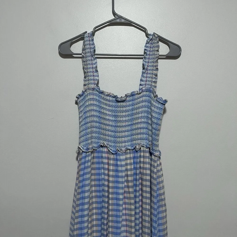 Rails Rumi Smocked Blue Ivory Sky Cherry Midi Linen Blend Dress Size Medium - Image 8
