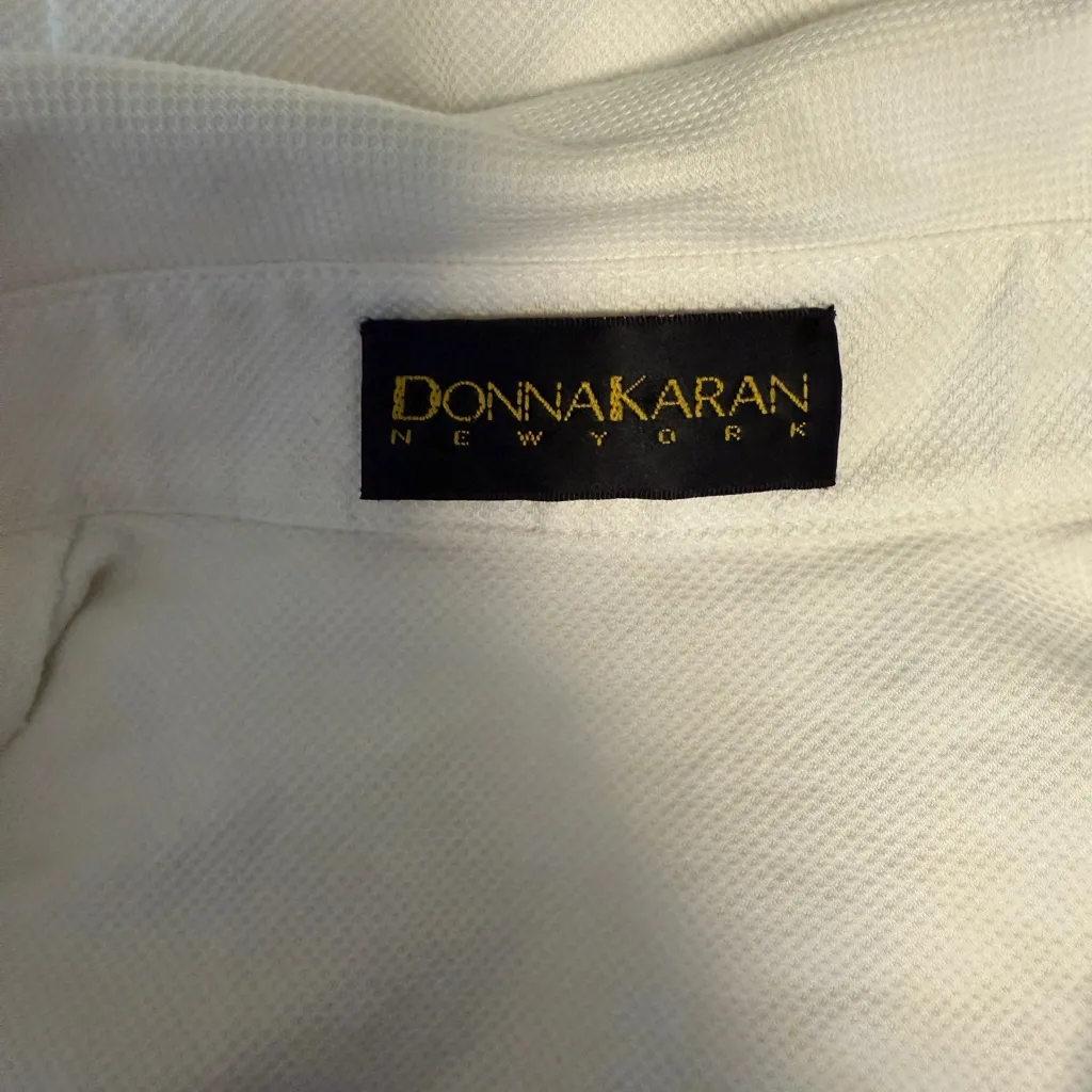 Donna Karan White Button-Down Collared Bodysuit USA Paper Tag Vintage Sz 4 - Image 4