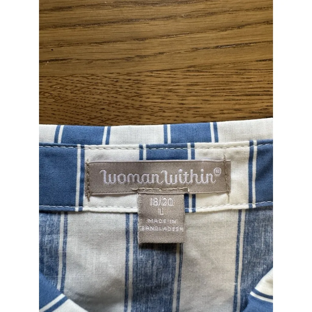 Woman Within Womens Blue White Striped Print Button Up Shirt Size‎ Large Office - Image 3