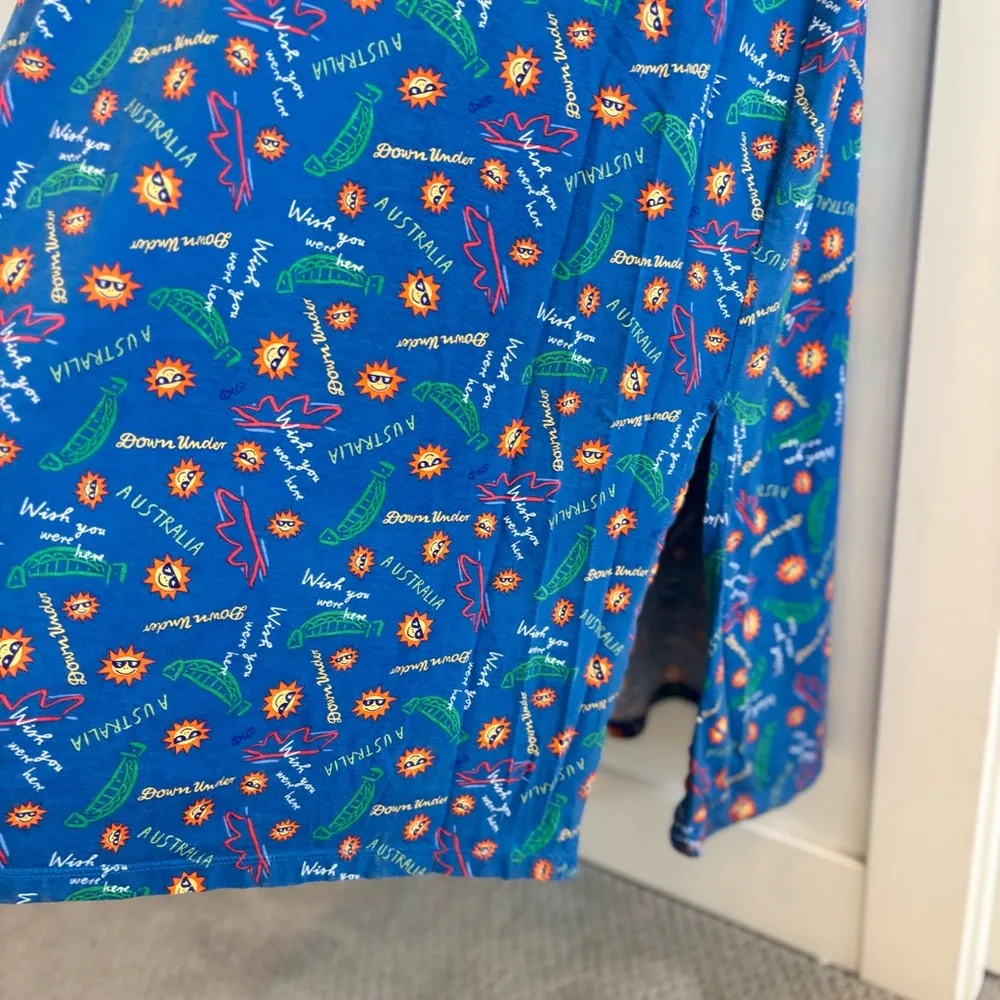 Australia 80's 90's Women's Short Sleeve Mumu Dress Vacation Down Under Boho OS Blue Size undefined - Image 5