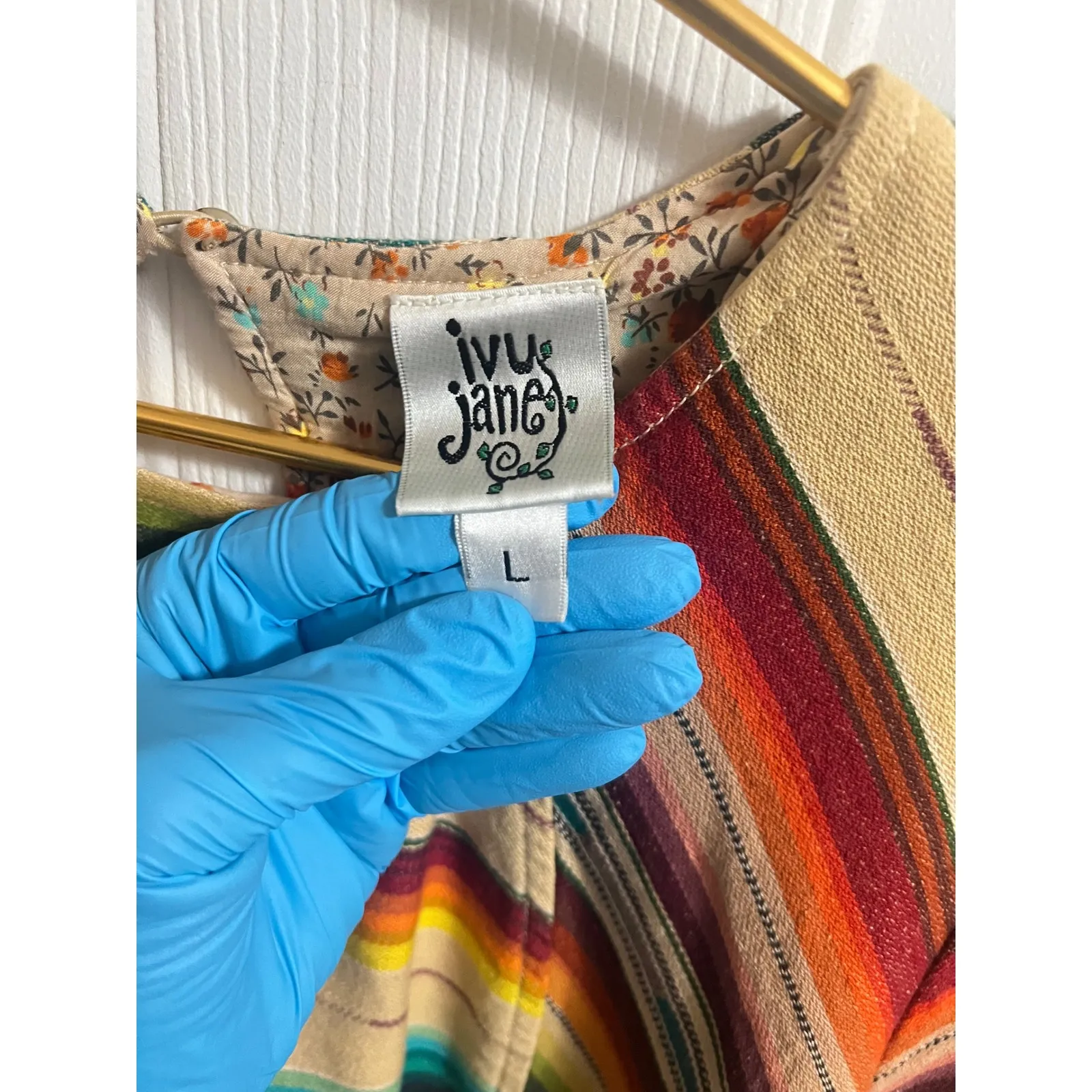 Ivy Jane Serape Stripe Fringe Top Womens L Boho Western Southwestern Blouse - Image 7