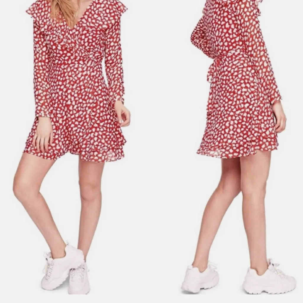 Free People Womens Frenchie Ruffle Wrap Dress Red & White Airy French Chic 🇫🇷 - Image 2