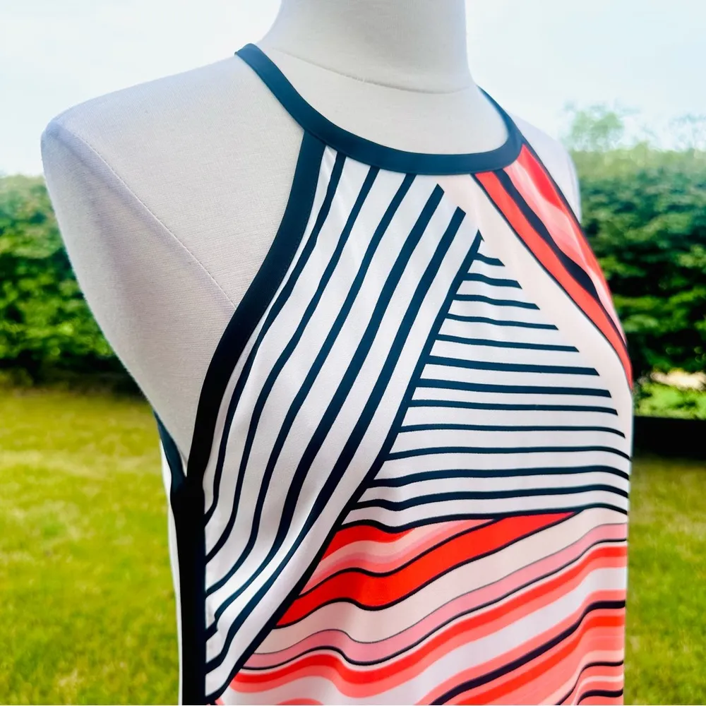 Calvin Klein Multi Stripe Keyhole Halter Blouse Top Multicolor Womens - Image 8