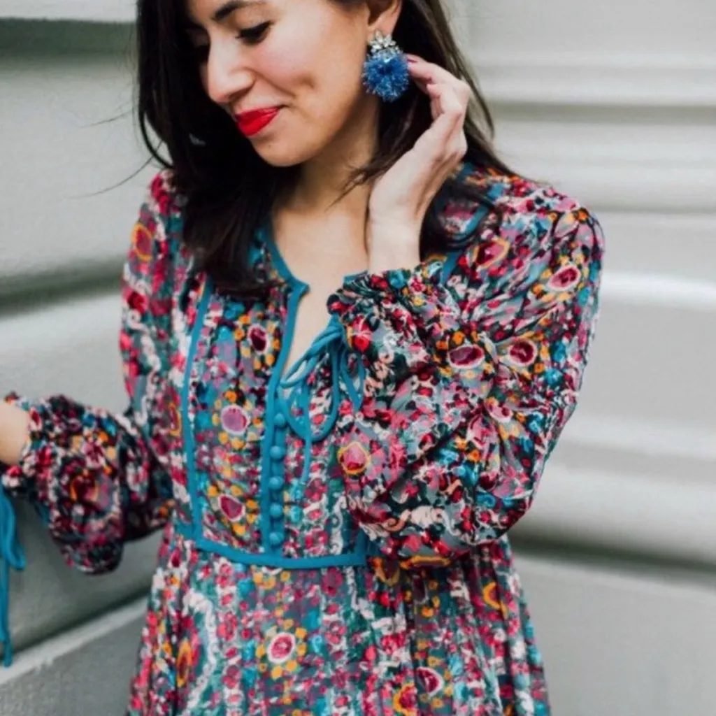 Anthropologie Floreat Abia Velvet Colorful Floral Peasant Dress Size XS - Image 6