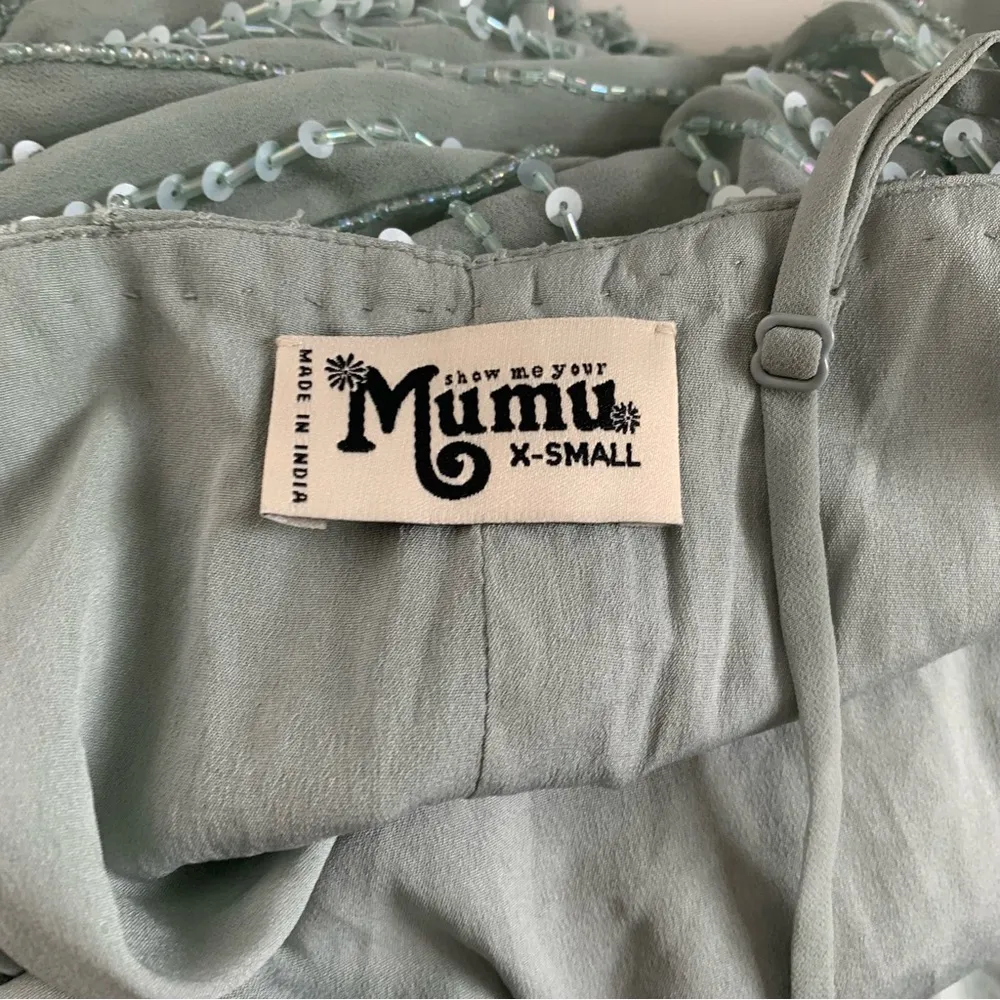 Show Me Your MuMu Victoria Beaded Maxi Dress Silver Sage - Image 4