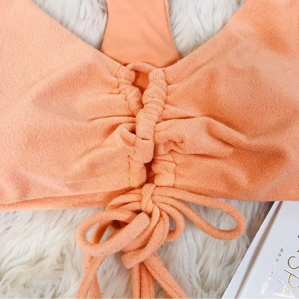 L*SPACE Pastel Peach Terry Cloth Lace Up‎ Bikini Top Dax Terrycloth Large New - Image 3