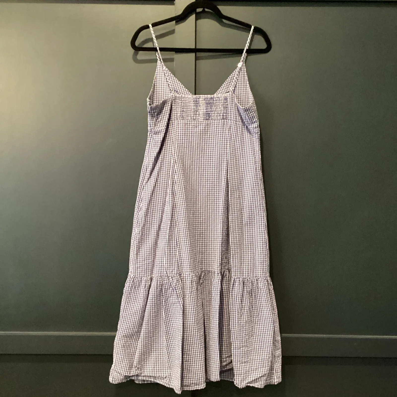 Rails Maeve Navy Lilac gingham Plaid Cut out Tiered Strappy Midi Shift Dress XL - Image 4