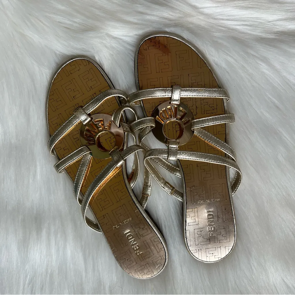 Fendi  Metallic Gold Sandals - Image 3