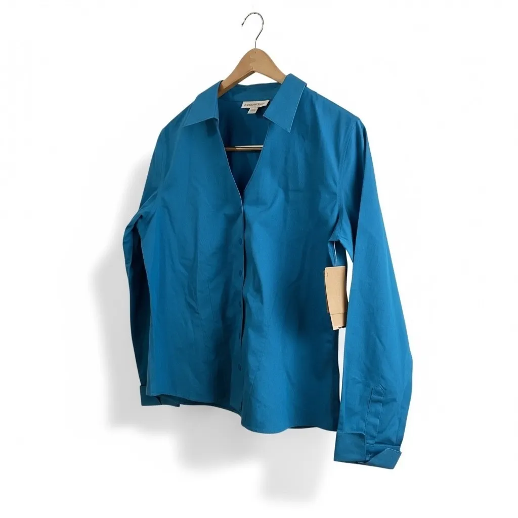 Coldwater Creek Womens Blue No Iron Cross Dye Shirt Petite M 10 12 Button Up - Image 3