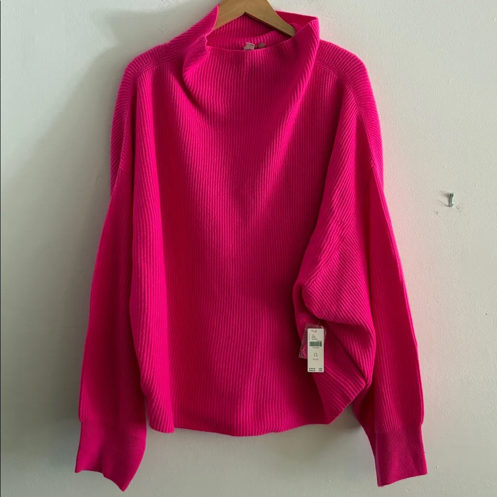 PILCRO Cashmere Ribbed Funnel Neck Sweater Hot Pink Women’s Size 3x Turtleneck - Image 4