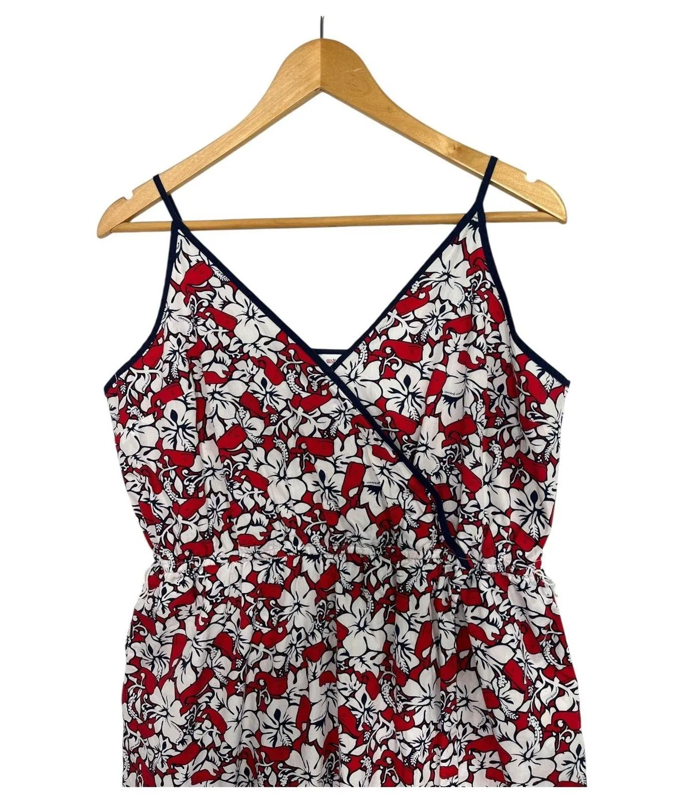 Vineyard Vines Dress Womens Medium Red White Floral Whale Summer Tropical Beach - Image 6
