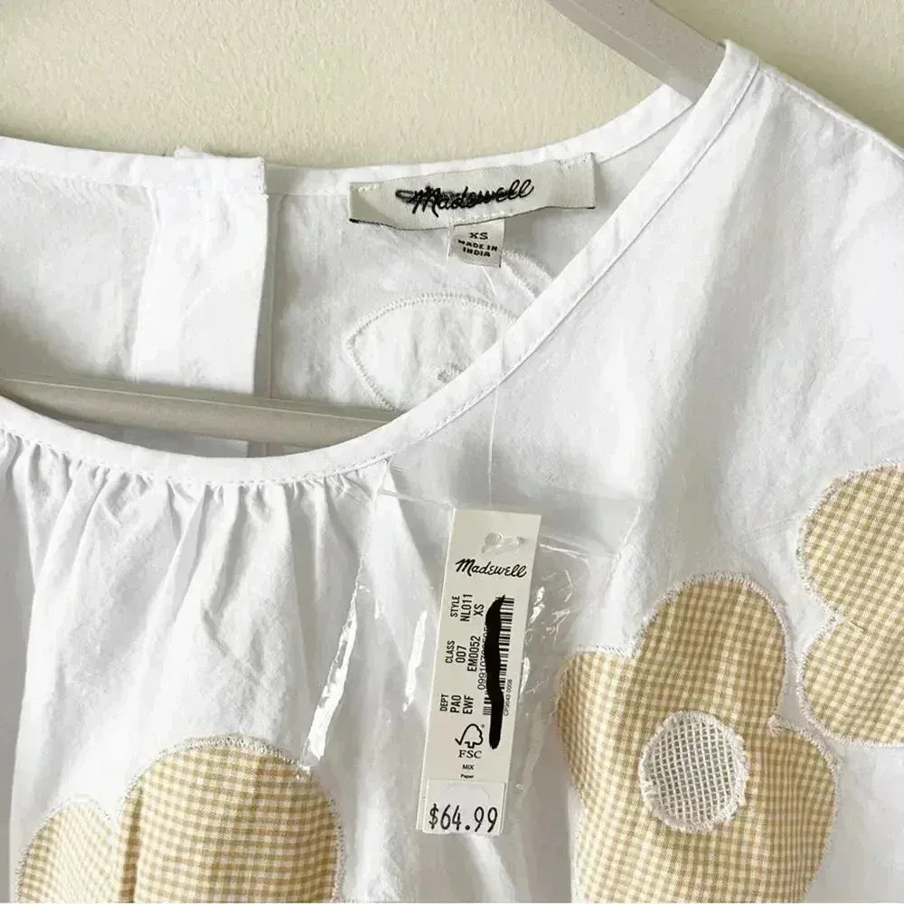Madewell Embroidered Poplin Puff Sleeve Cutout Crop Top White Floral XS NWT - Image 8
