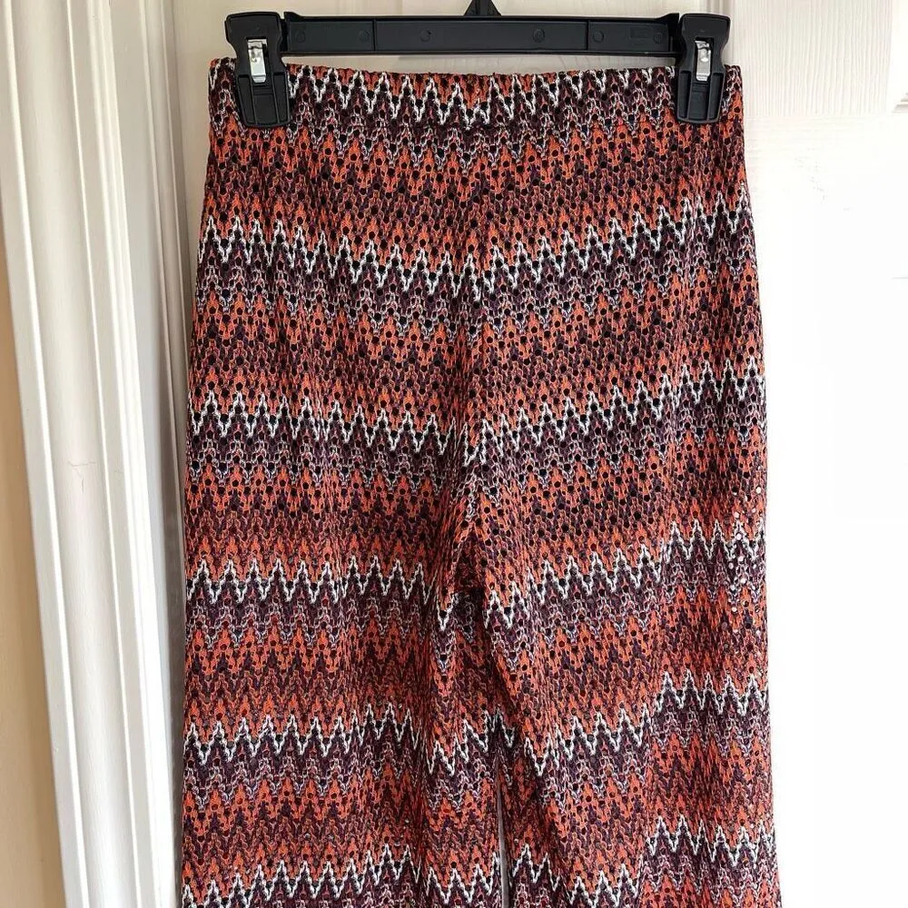 ZARA Trafaluc Zig Zag Chevron Open Knit Wide Leg Pants - Small - Image 6