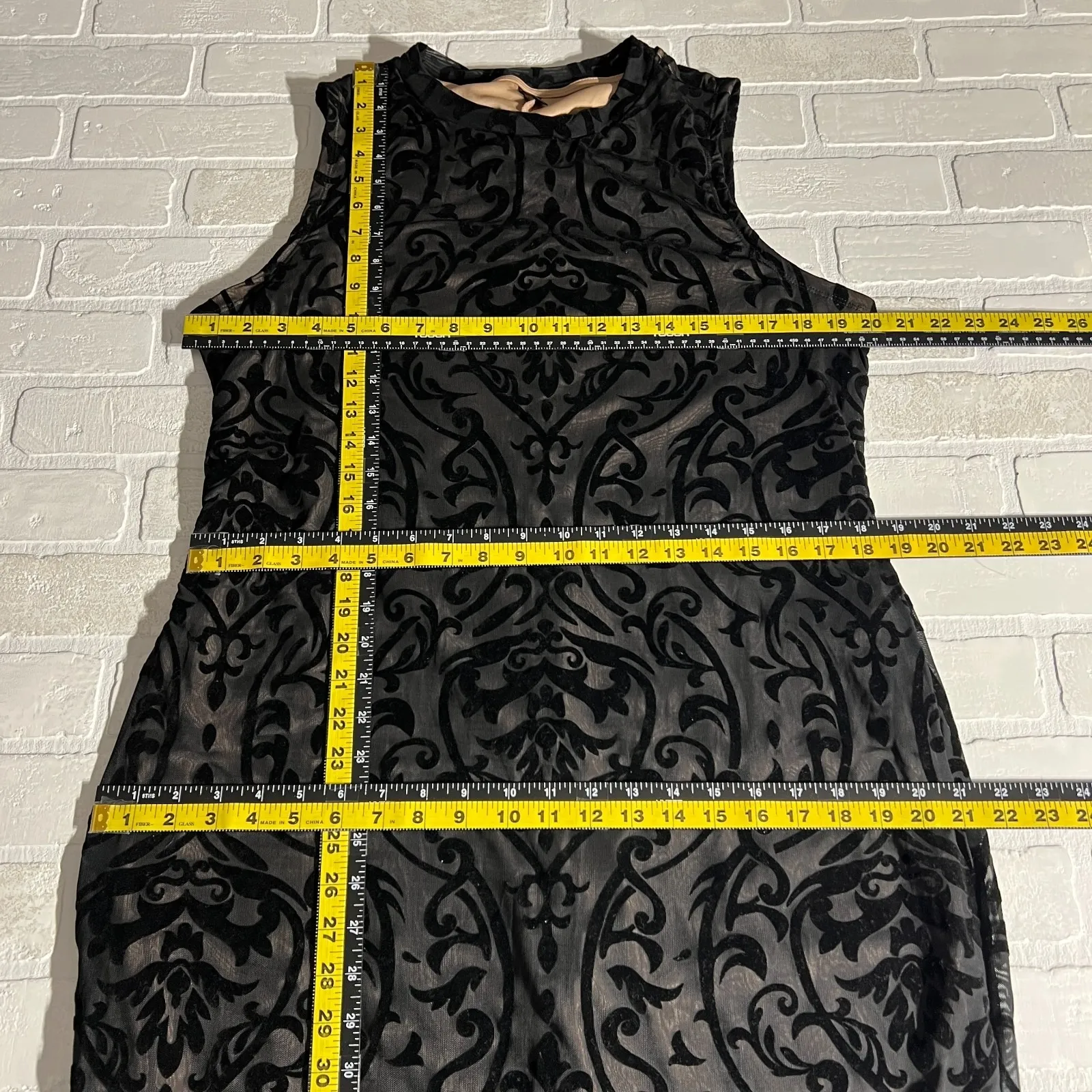 Whimsigoth Fairycore Midi Dress 1XL Black Velvet Burnout Mesh Floral Sheath Vamp - Image 2