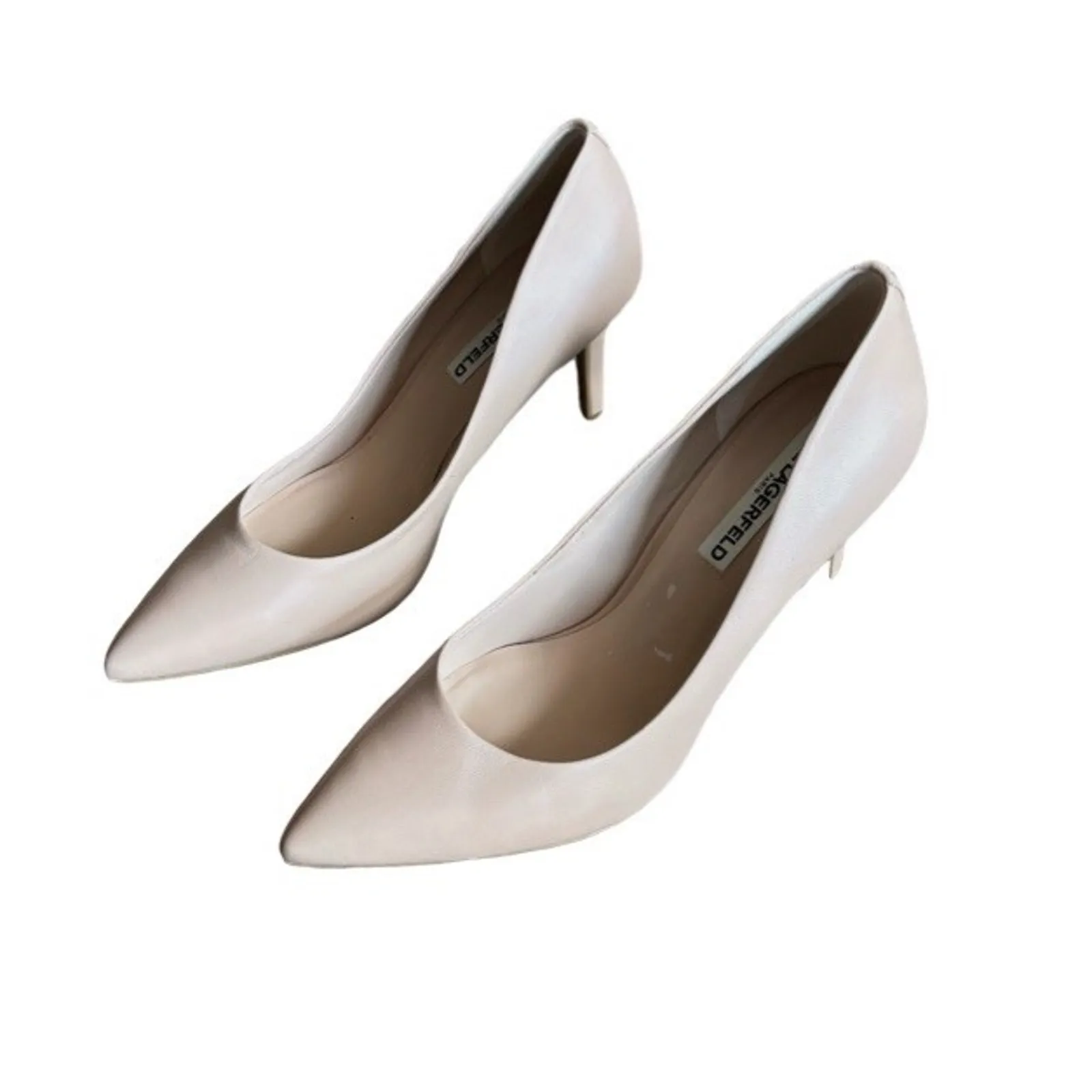 Karl Lagerfeld Stiletto Heels Nude Size 8.5 Pointed Toe Leather Spike Corporate - Image 2