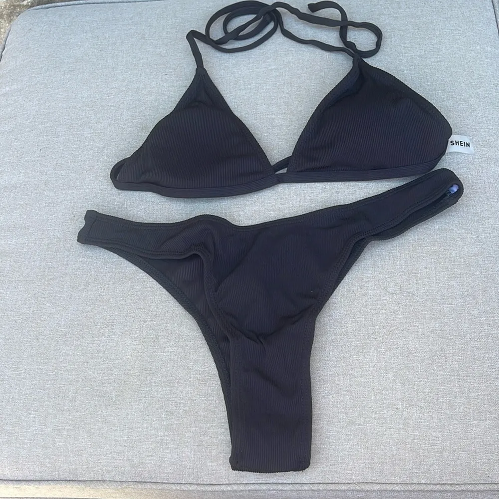 Shein black 2-piece bikini swimsuit triangle top size large NWOT - Image 5