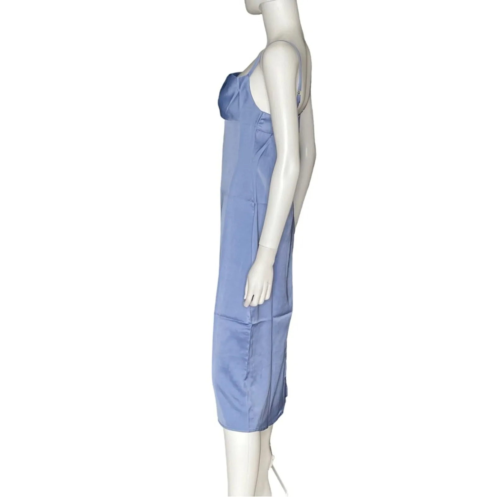 WEWOREWHAT Cowlneck Satin Midi Slip Dress Slate Blue Women’s Sz 2 - Image 3