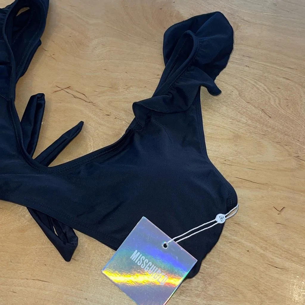 Missguided Womens Mix And Match Frill Shoulder Bikini Top Black Size 10 NWT - Image 3