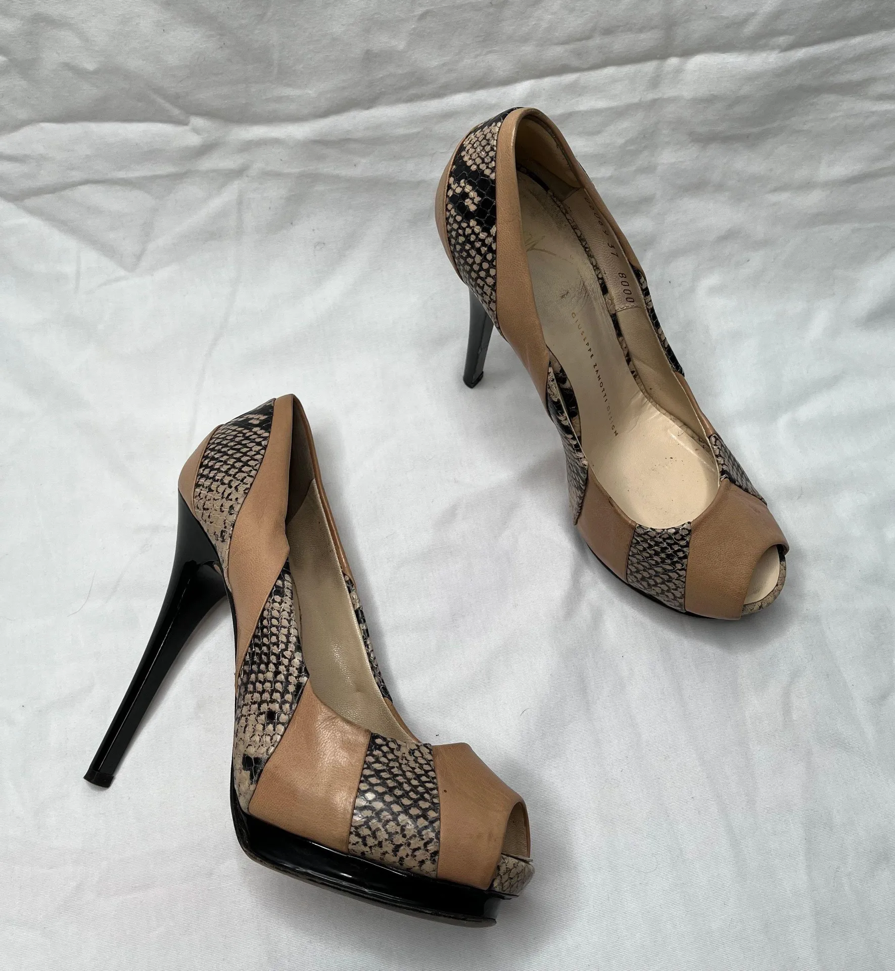 snake print peep toe leather high heel pumps size 37 - Image 3