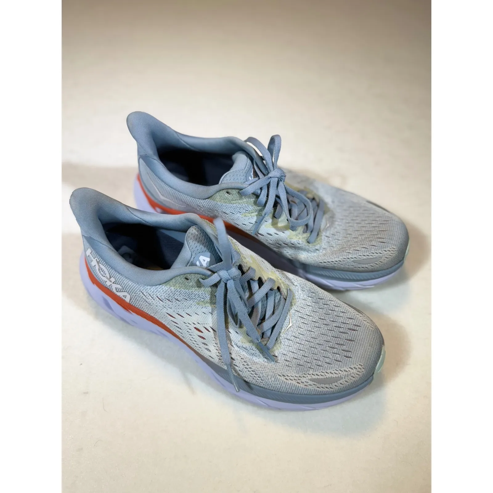 Hoka Clifton 8 Women's Running Shoes Gray Orange Low Top Comfort Sneakers - Image 2