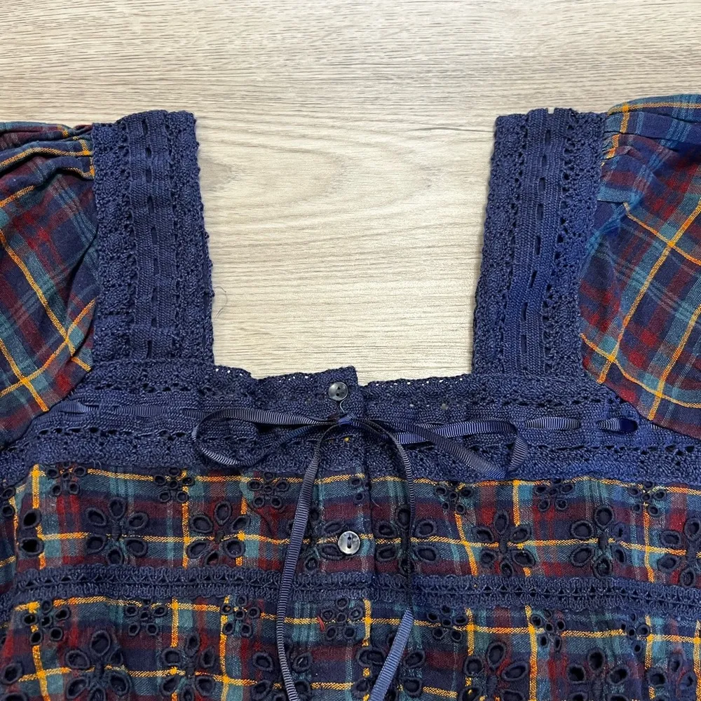 American Eagle Boho Plaid Crochet Top Size M - Image 4