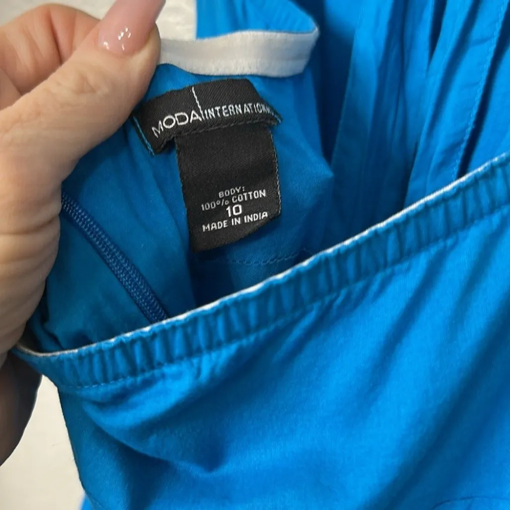 Moda International Turquoise Cotton Halter Mini Skater Dress Open Back Size 10 Blue - Image 7