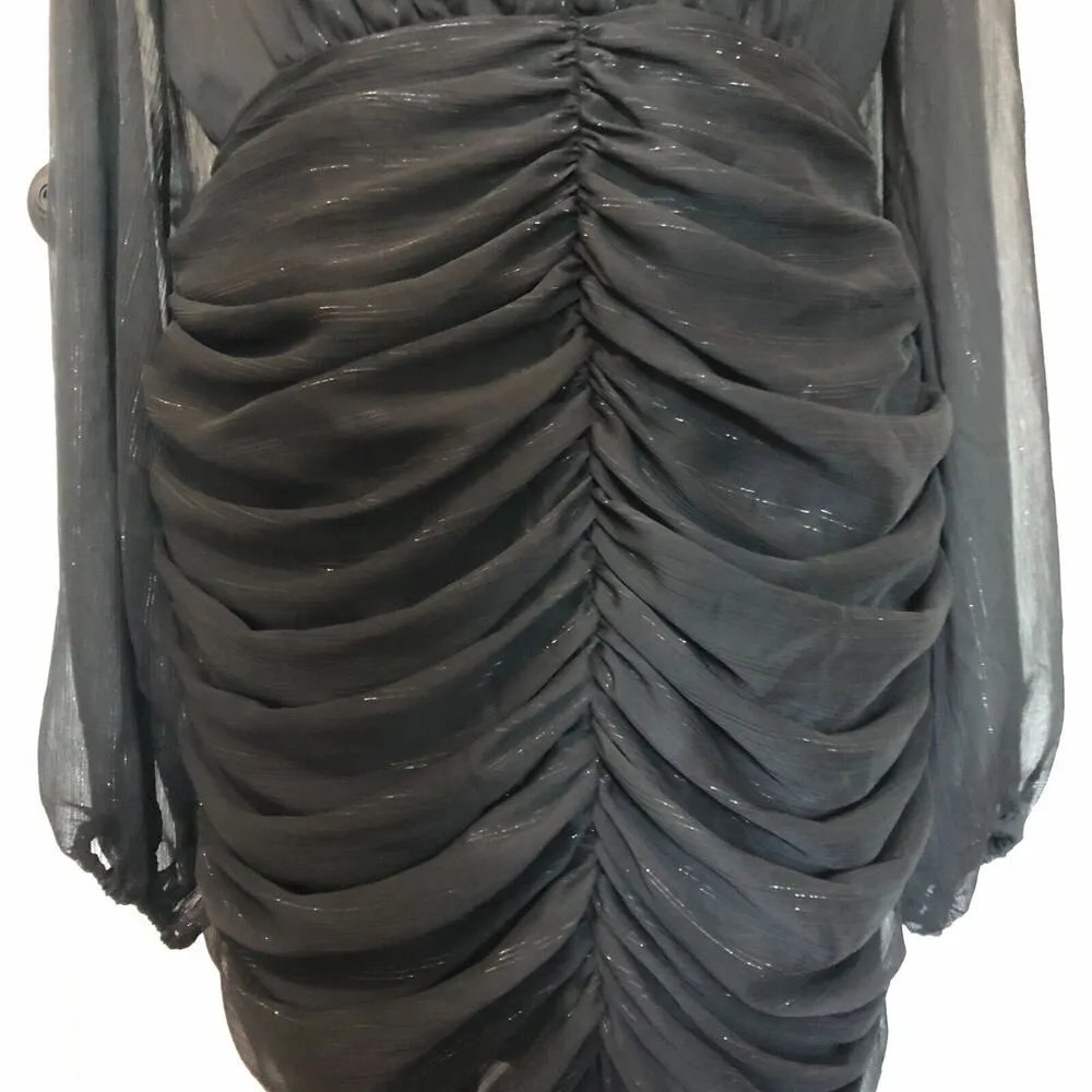 House Of Harlow 1960 Womens Dress Size 10 Black Ruffled Mock Neck Button Up Mini - Image 6