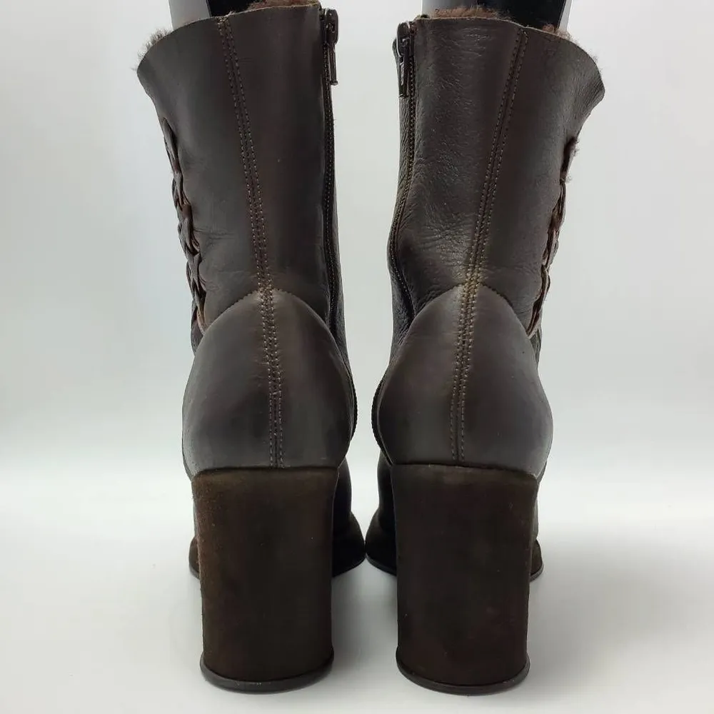 Stephane Kelian Womens Soft Leather Wedges Ankle Boots Booties Faux Fur Sz 8.5 Brown - Image 4