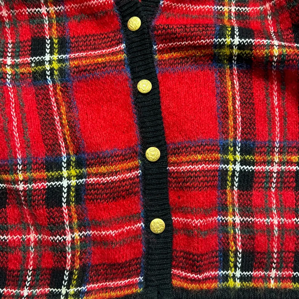 Cambridge Dry Goods Red Plaid Cardigan with Black Accents Size M - Image 6