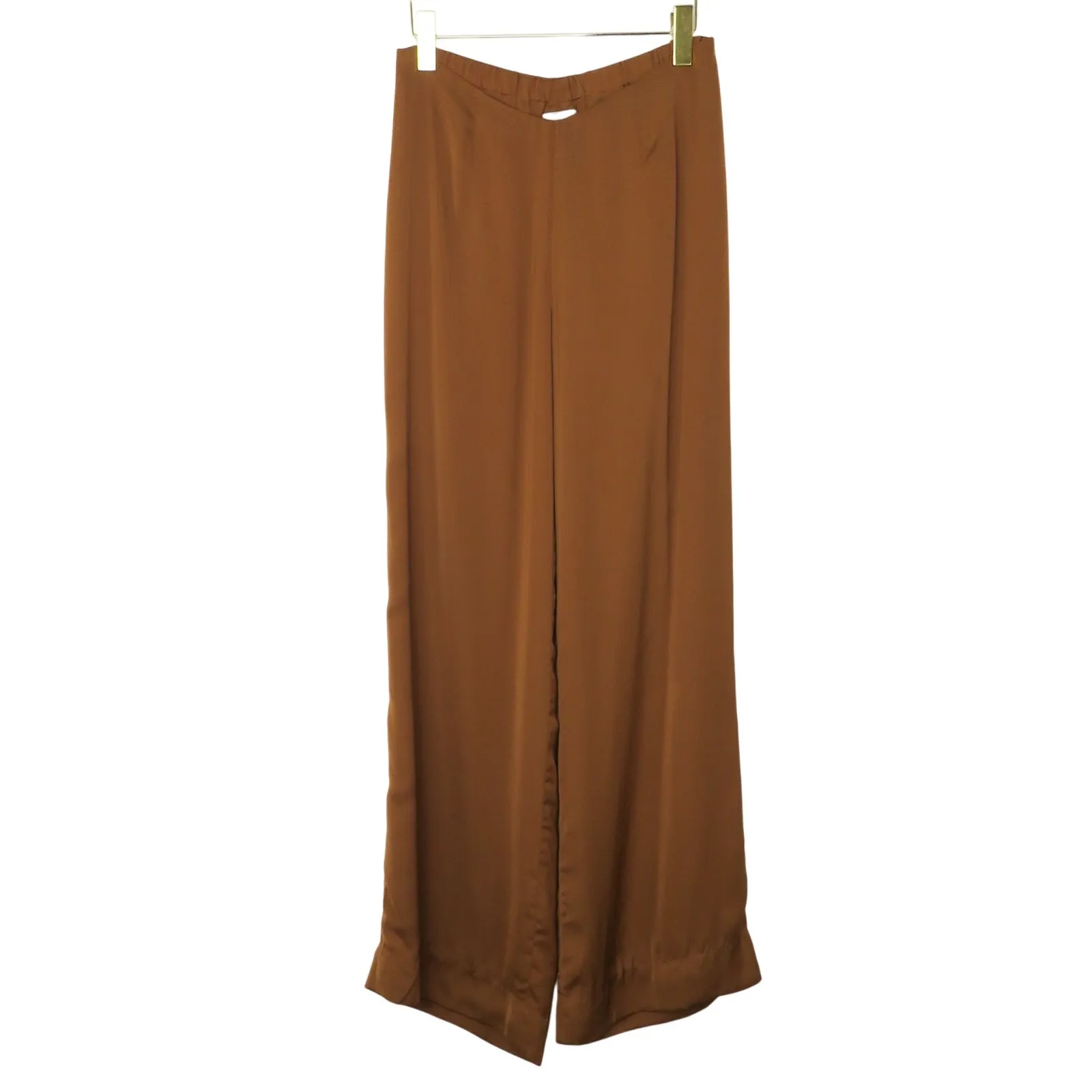 Soft Surroundings Camel Brown Satin Wide Leg Trousers Pull-On Pants Medium - Image 2