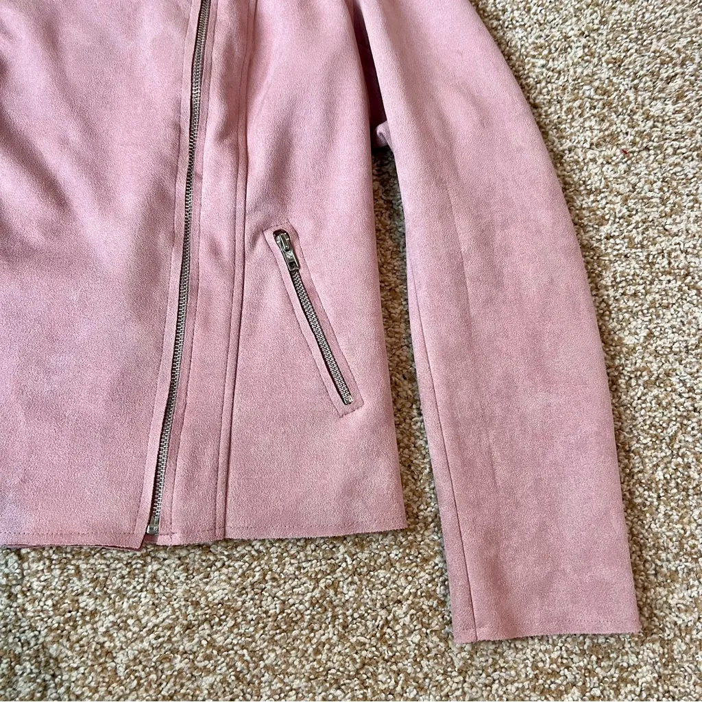 Kut from the Kloth Aria Rose Pink Faux Suede Moto Zip Up Jacket Size Medium - Image 5