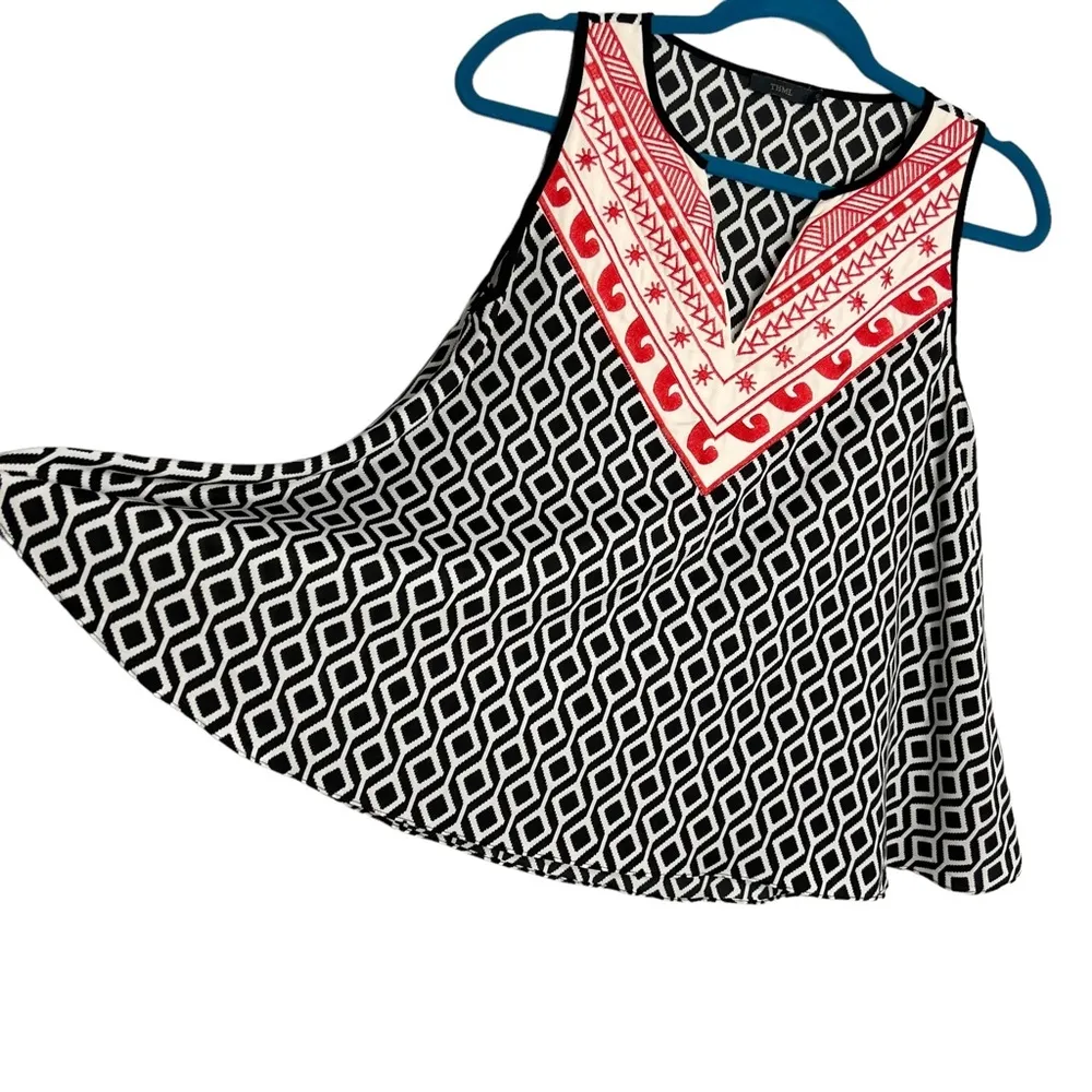 THML Geometric Embroidered V Neckline Swing Tank Top - Image 2