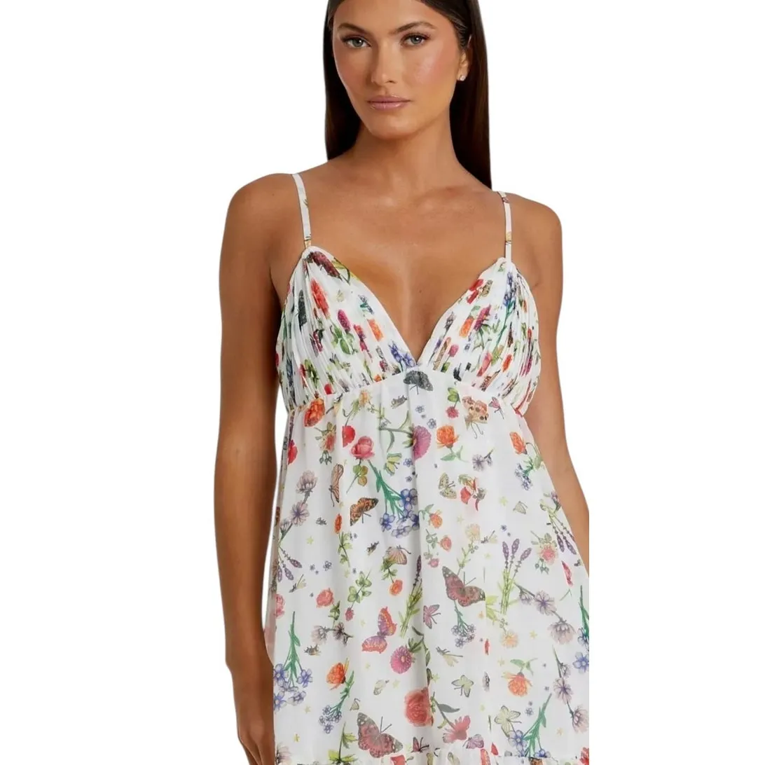 Mac Duggal Size 6 NEW Style 70197 White Butterfly Print Ruffle Hem Mini Dress - Image 4