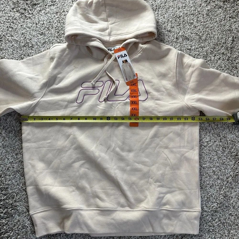 Fila Women's Midweight Fleece Pullover Logo Embroidered Cream Hoodie Size XXL - Image 4