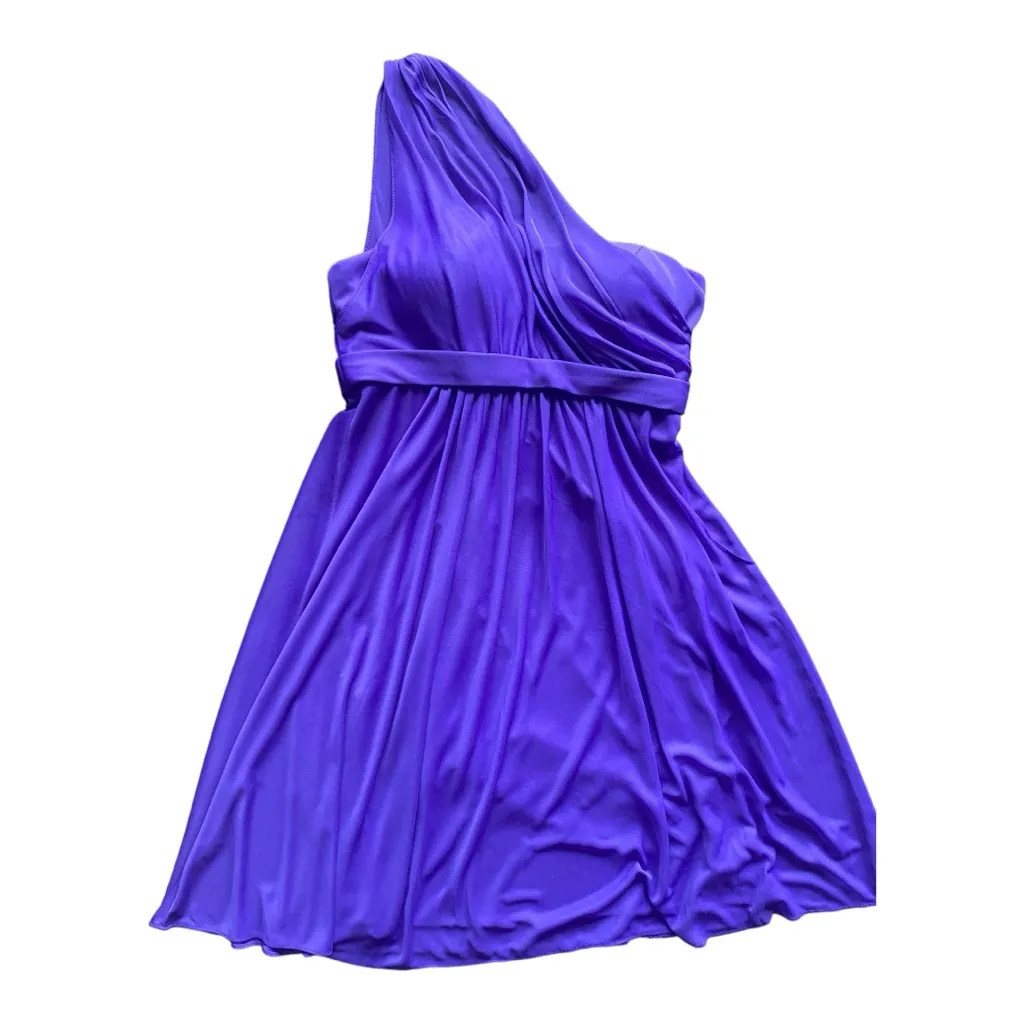David’s Bridal Purple Chiffon Tulle Strapless One Shoulder Sash Dress‎ Size 8 - Image 2