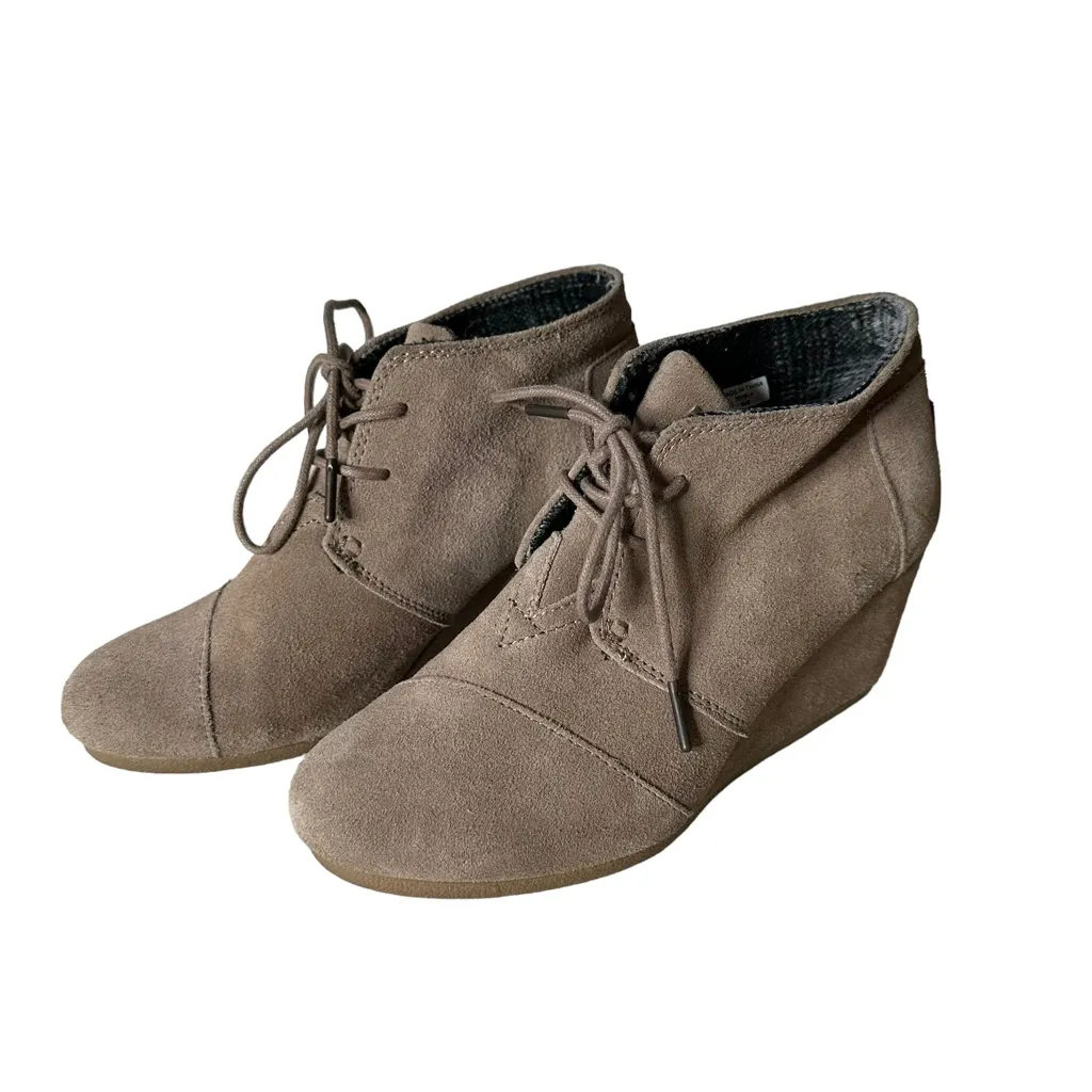 TOMS Ankle Booties Suede Leather Lace Up Wedges Women's Shoes‎ Size 8 - Image 7