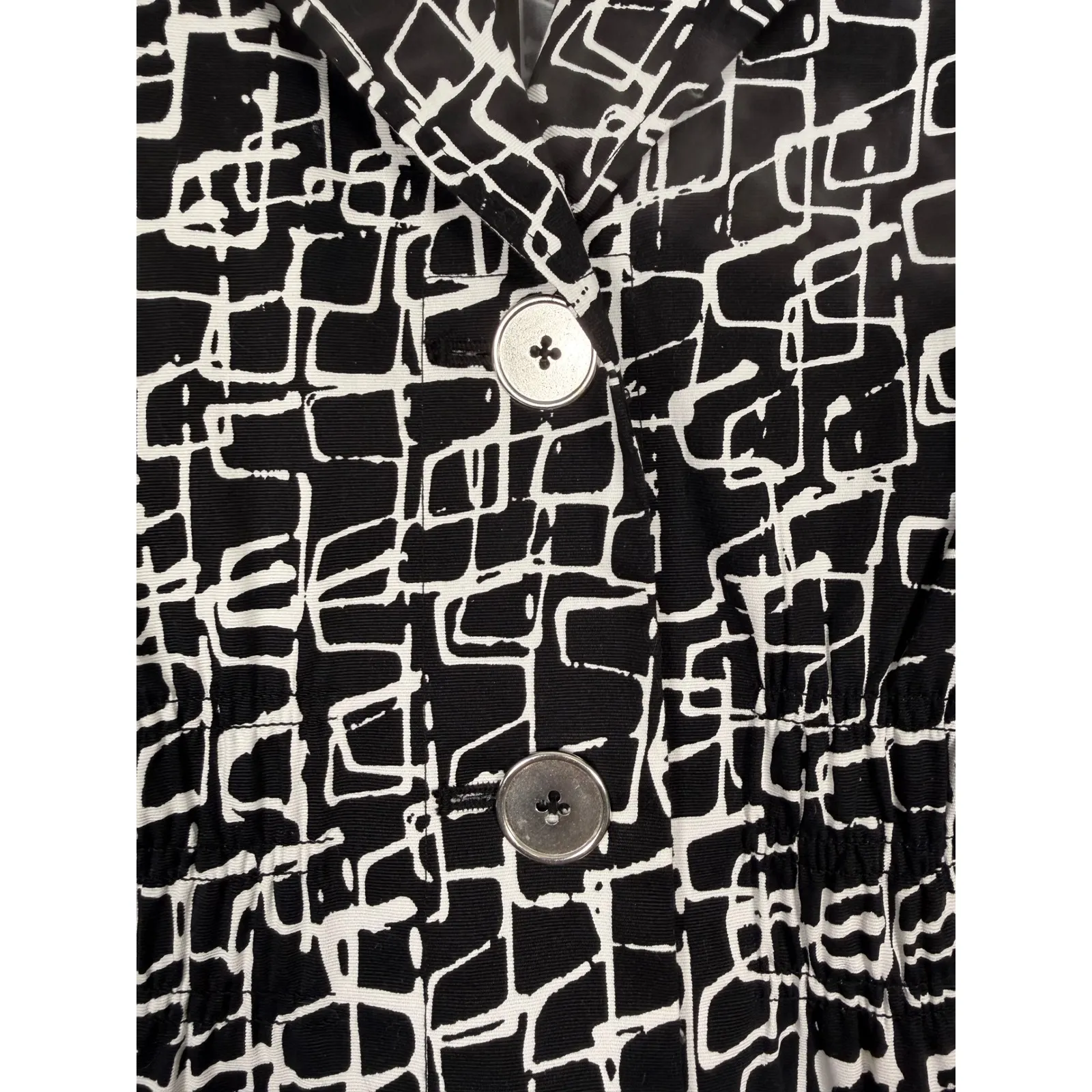 Laura Ashley Womens Black White Geometric Print Button Front Jacket Blazer Sz L - Image 4