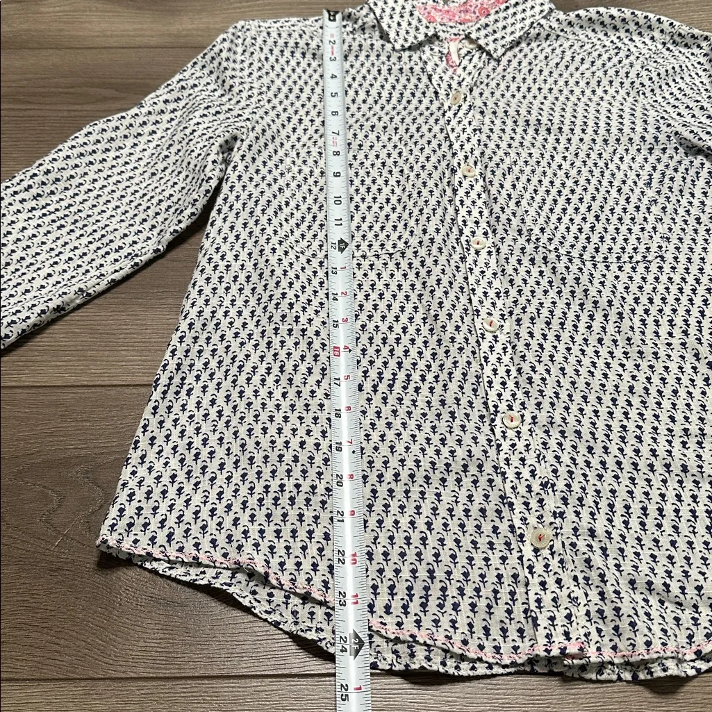 Anthropologie Holding Horses Floral Button Down Blouse Navy Cream Size 6 - Image 10