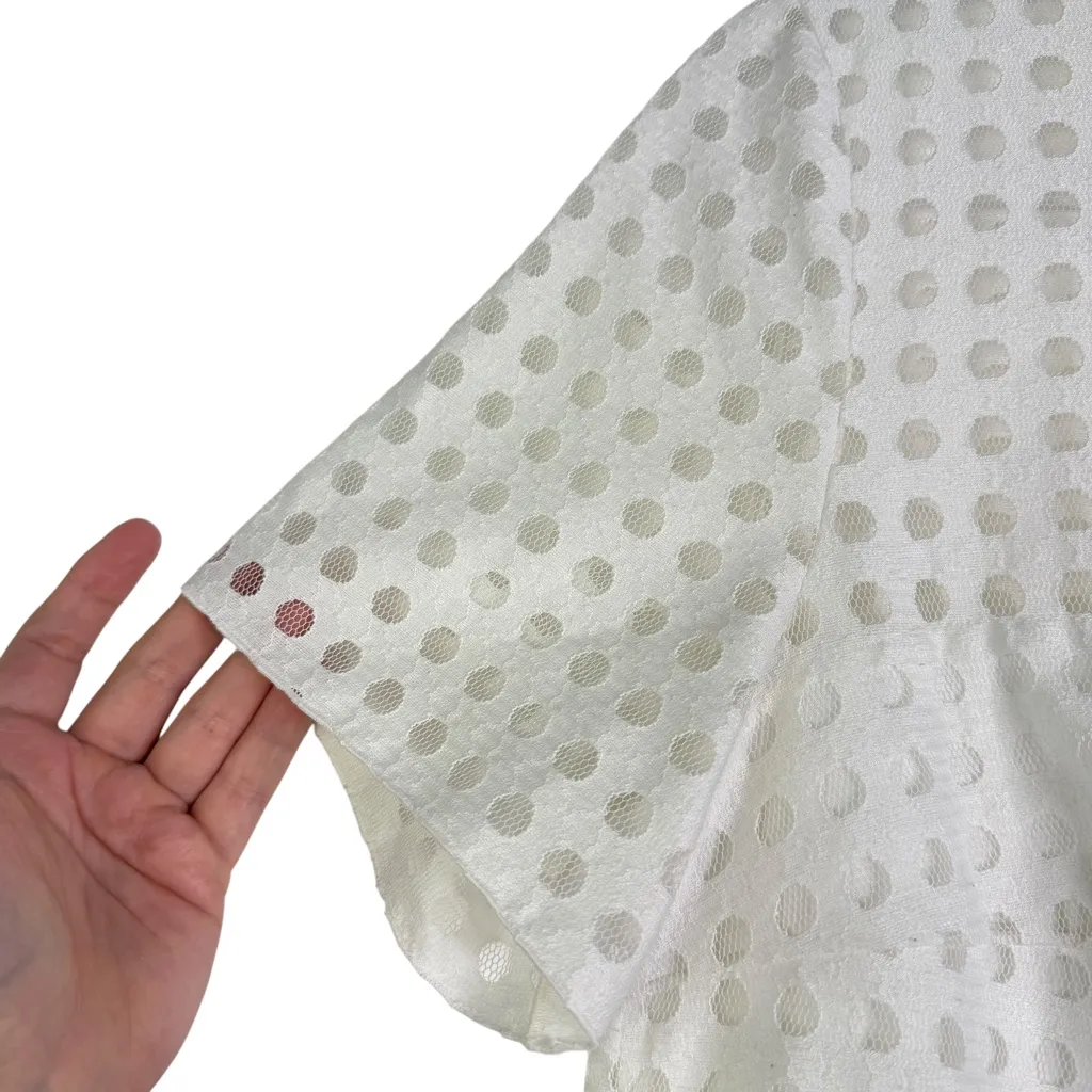 Akris Punto Sheer‎ Mesh Polka Dot Top in White US 10 Quiet Luxury Short Sleeve - Image 3