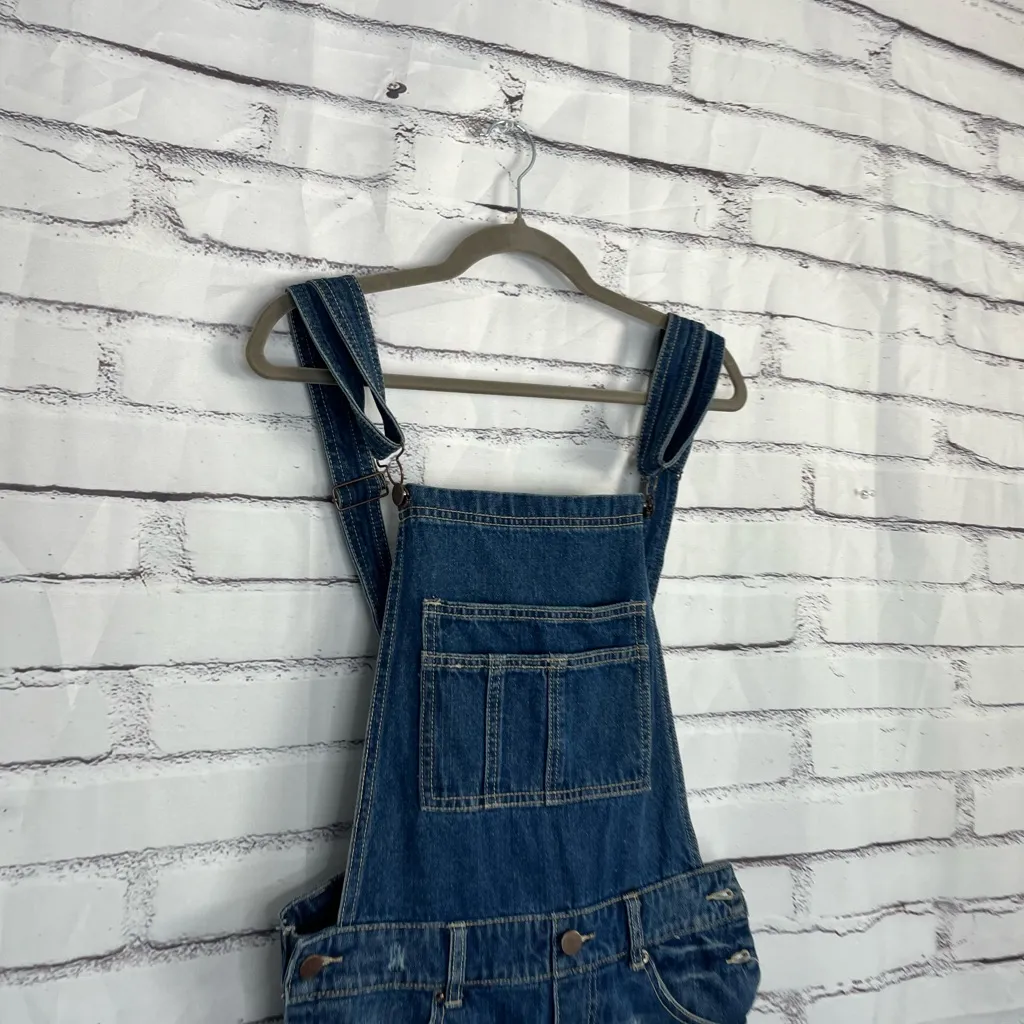 Litz Distressed Denim Short Overalls Blue Wash Women’s Medium Casual Cottagecore - Image 3